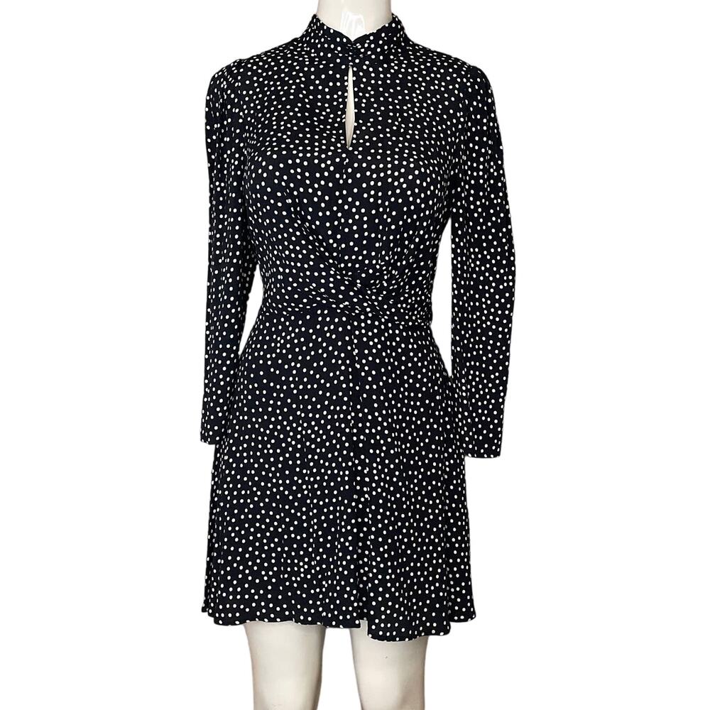 Zara High Neck Dress Long Sleeve Black White Polka Dot Size Medium